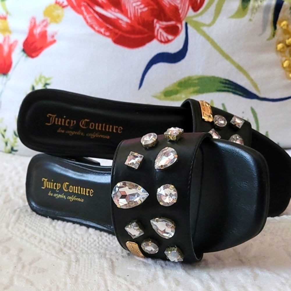 Juicy 🤩 couture black with rhine stone mules size 6.5 - Picture 2 of 8